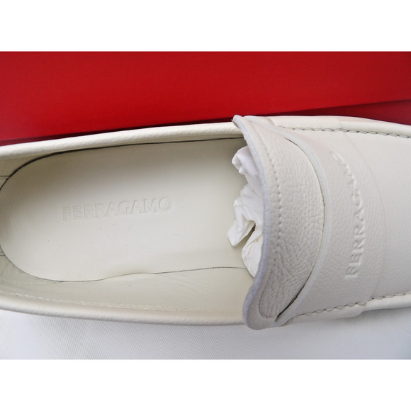 NIB FERRAGAMO DUPONT OFF WHITE LEATHER LOGO PENNY LOAFERS 11 EE ITALY main image 11